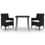 Градински комплект с възглавници 3 части полиратан и стъкло