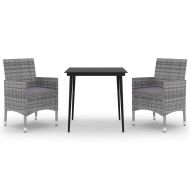 Градински комплект с възглавници 3 части полиратан и стъкло