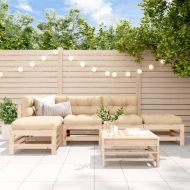 Градински комплект с възглавници, 6 части, дърво масив