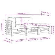 Градински комплект с възглавници, 3 части, бял, дърво масив