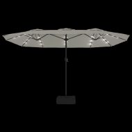 Градински чадър с двоен покрив и LED, пясъчнобяло, 449x265 см