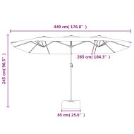 Градински чадър с двоен покрив и LED, пясъчнобяло, 449x265 см