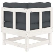 Ъглов диван с възглавници, бял, борово дърво масив