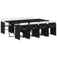 Градински трапезен комплект възглавници 9 части черен полиратан