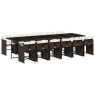 Външен трапезен комплект 13 части с възглавници кафяв полиратан