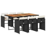 Градински трапезен комплект 7 части възглавници черен полиратан