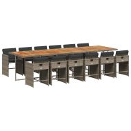 Градински комплект от 13 части с възглавници сив полиратан