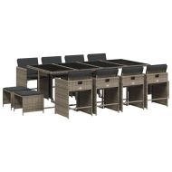 Градински комплект от 13 части с възглавници сив полиратан