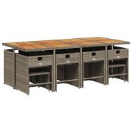 Градински комплект от 13 части с възглавници сив полиратан