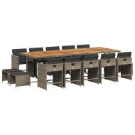 Градински комплект с възглавници 15 части полиратан сив