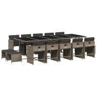 Градински комплект с възглавници 15 части полиратан сив