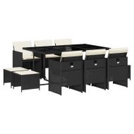 Градински комплект с възглавници 11 части полиратан черен