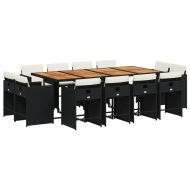 Външен трапезен комплект 13 части с възглавници черен полиратан