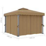 Шатра със завеси, 3x3 м, таупе, алуминий
