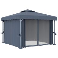 Шатра със завеси и LED светещи стрингове, 3х3 м, антрацит