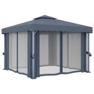 Шатра със завеси и LED светещи стрингове, 3х3 м, антрацит
