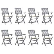 Сгъваеми градински столове, 8 бр, с възглавници, акация масив