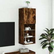 ТВ шкаф с LED осветление, опушен дъб, 40,5x30x102 см