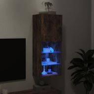 ТВ шкаф с LED осветление, опушен дъб, 40,5x30x102 см