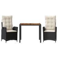 Градински комплект от 3 части с възглавници черни полиратан