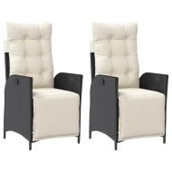 Накланящи градински столове с подложка 2 бр, черен, полиратан