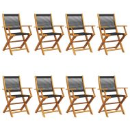 Сгъваеми градински столове, 8 бр, черни, акация масив