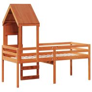 Високо легло с покрив восъчнокафяв 90x190 см борово дърво масив