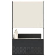 Двоен шезлонг с покрив и завеси черен полиратан