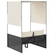 Двоен шезлонг с покрив и завеси черен полиратан