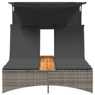 Двоен шезлонг със сенник и възглавници сив полиратан