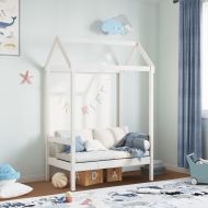 Пейка с покрив, бяла, 117,5x70x176,5 см, бор масив