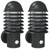 Външни стенни лампи със сензори, 2 бр, черни, инокс