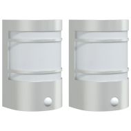 Външни стенни лампи със сензори, 2 бр, сребрист, инокс