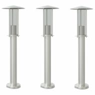 Външни подови лампи, 3 бр, сребристи, 60 см, неръждаема стомана