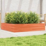 Градинска кашпа восъчнокафява 110x110x23 см борово дърво масив
