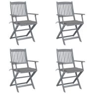 Сгъваеми градински столове, 4 бр, с възглавници, акация масив