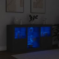 Сайдборд с LED светлини, черен, 123x37x67 см