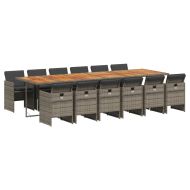 Градински комплект от 13 части с възглавници сив полиратан