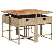 Градински комплект с възглавници, 5 части, бежов полиратан