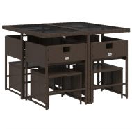 Градински трапезен комплект възглавници 9 части кафяв полиратан