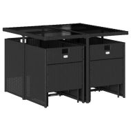 Градински трапезен комплект възглавници 9 части черен полиратан