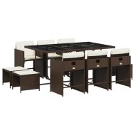 Градински комплект с възглавници 11 части кафяв полиратан