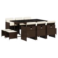 Градински комплект с възглавници 11 части кафяв полиратан