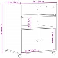 Стойка за принтер с колелца, сив сонома, 60x48x74 см