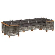 Градински диван с възглавници, 7 части, полиратан, сив