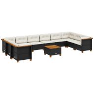 Градински комплект диван с възглавници 11 части черен полиратан