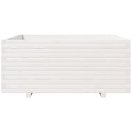 Градински сандък, бял, 110x110x49,5см, масивна борова дървесина