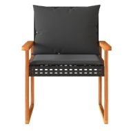 Градински лаундж комплект с възглавници 4 части черен полиратан