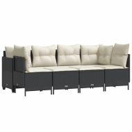 Градински комплект с възглавници, 5 части, черен полиратан