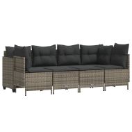 Градински комплект с възглавници, 5 части, сив полиратан